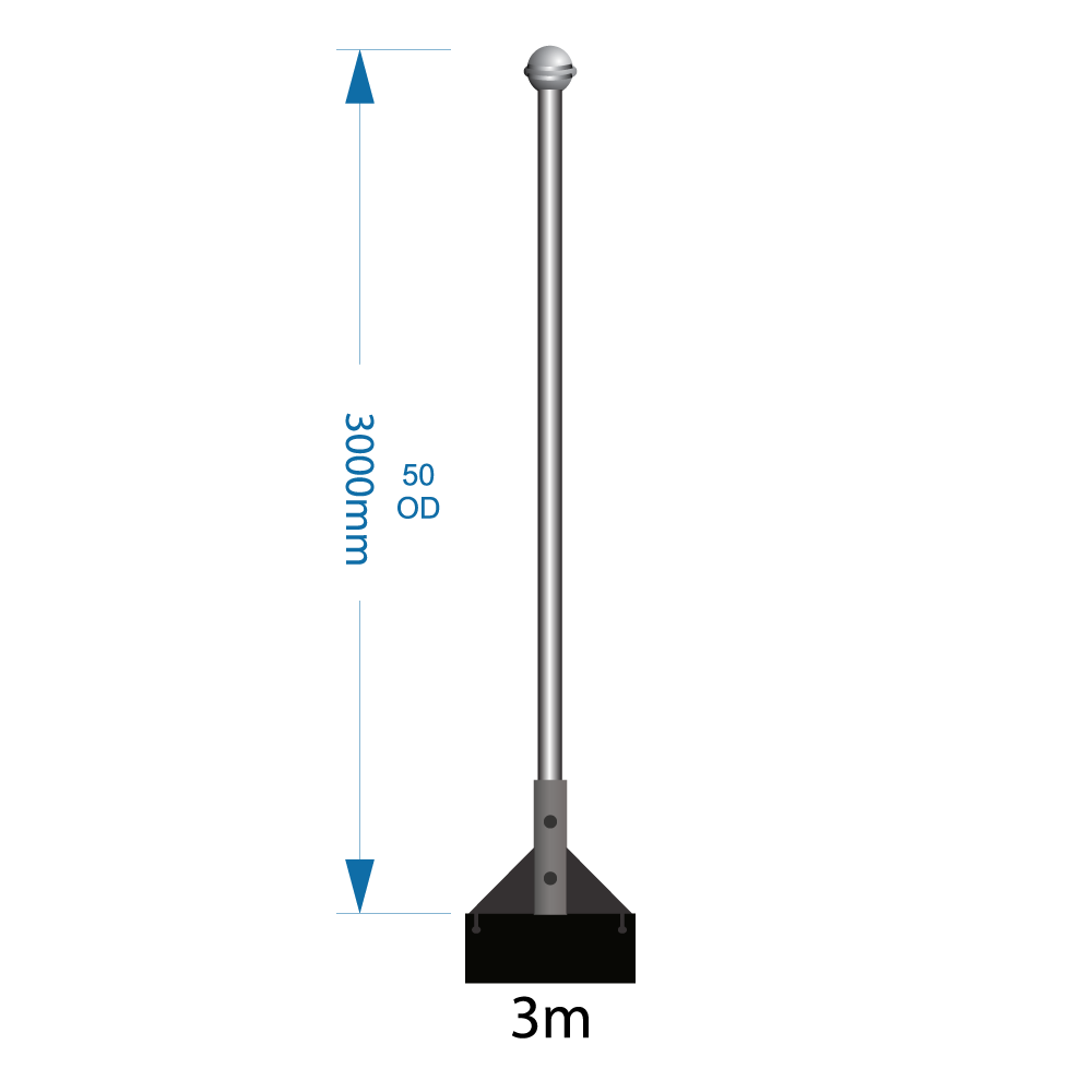 Flagpole 3m with wall bracket select (W1 -W2 -W3) supply only