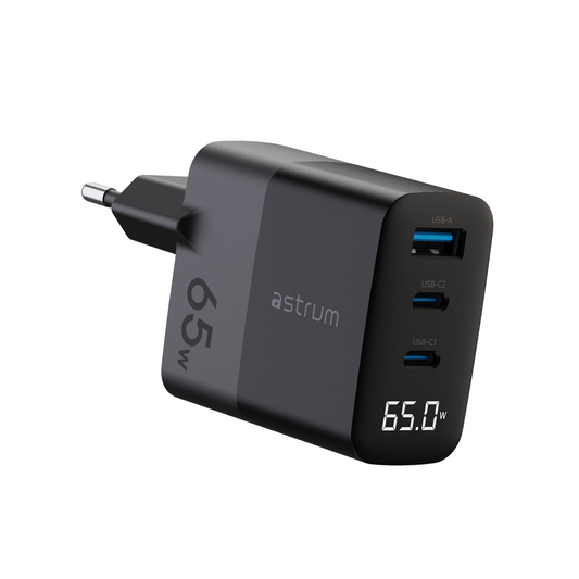 WATZ65G 65W PD Wall Charger 1A 2C LCD BK