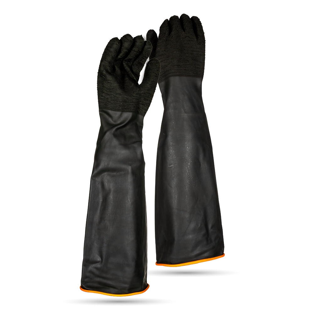 Black Industrial Rubber Glove Rough Palm 55cm – Pack Of 12 Pairs