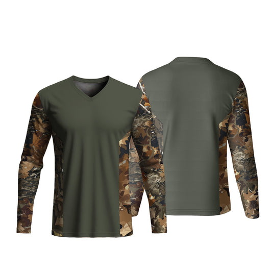 Unisex Long Sleeve V-Neck T-Shirt | Sport Tec | Camo Design