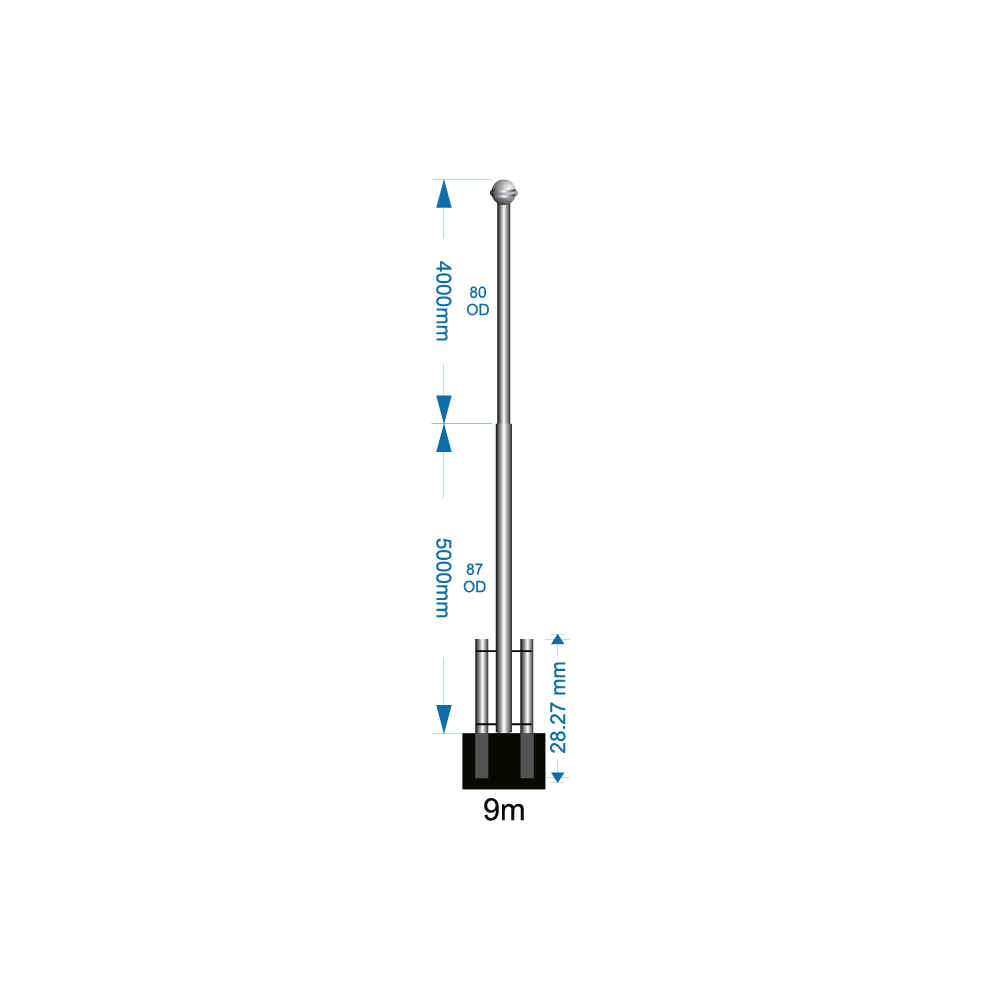 Ground Mounted Flagpole 9m – supply only