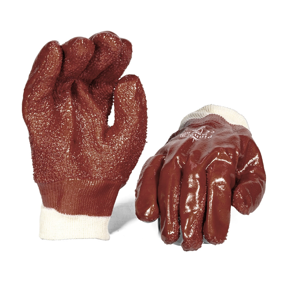 PVC Brown Rough Palm Knit Wrist Glove – Pack Of 12 Pairs