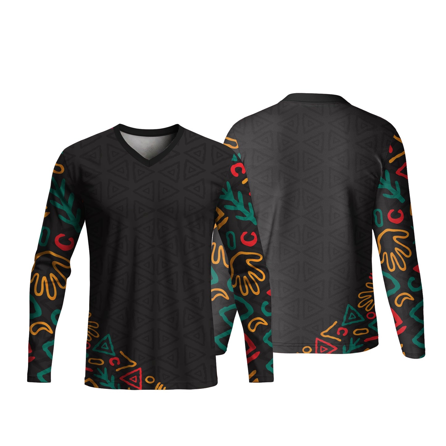 Unisex Long Sleeve V-Neck T-Shirt | Drop Needle Square | Africa Design