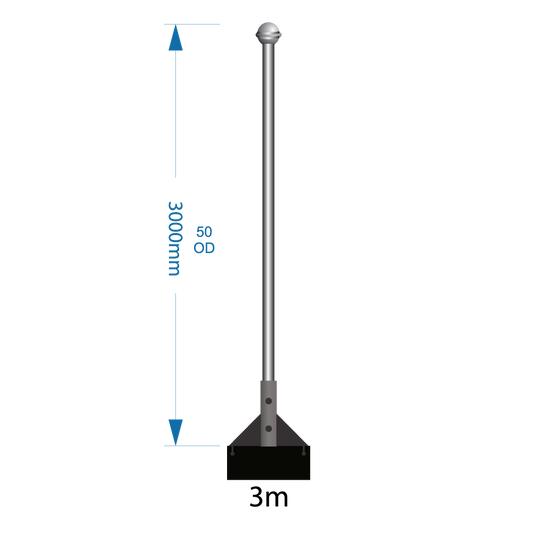 Flagpole 3m with wall bracket select (W1 -W2 -W3) supply only