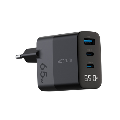 WATZ65G 65W PD Wall Charger 1A 2C LCD BK