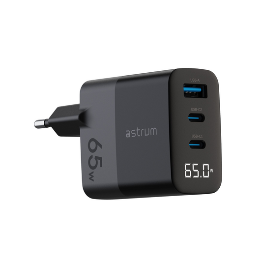 WATZ65G 65W PD Wall Charger 1A 2C LCD BK