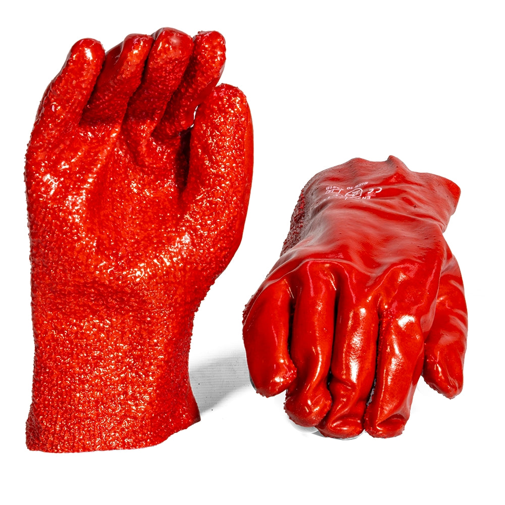 PVC Red Rough Palm Open Cuff Glove 27cm – Pack Of 12 Pairs