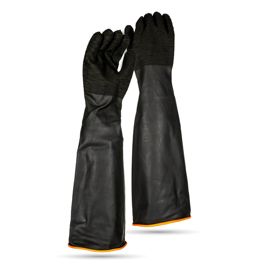 Black Industrial Rubber Glove Rough Palm 55cm – Pack Of 12 Pairs