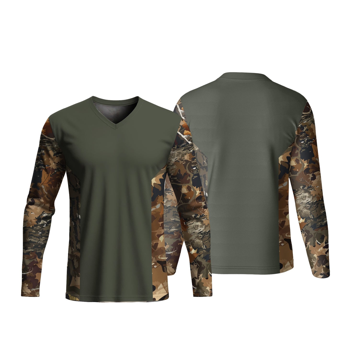 Unisex Long Sleeve V-Neck T-Shirt | Drop Needle Square | Camo Design