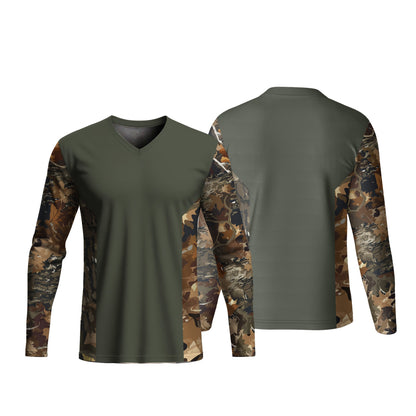 Unisex Long Sleeve V-Neck T-Shirt | Sport Tec | Camo Design