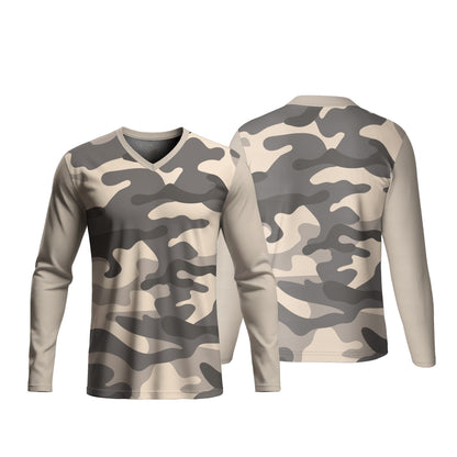 Unisex Long Sleeve V-Neck T-Shirt | Birdseye | Camo Design