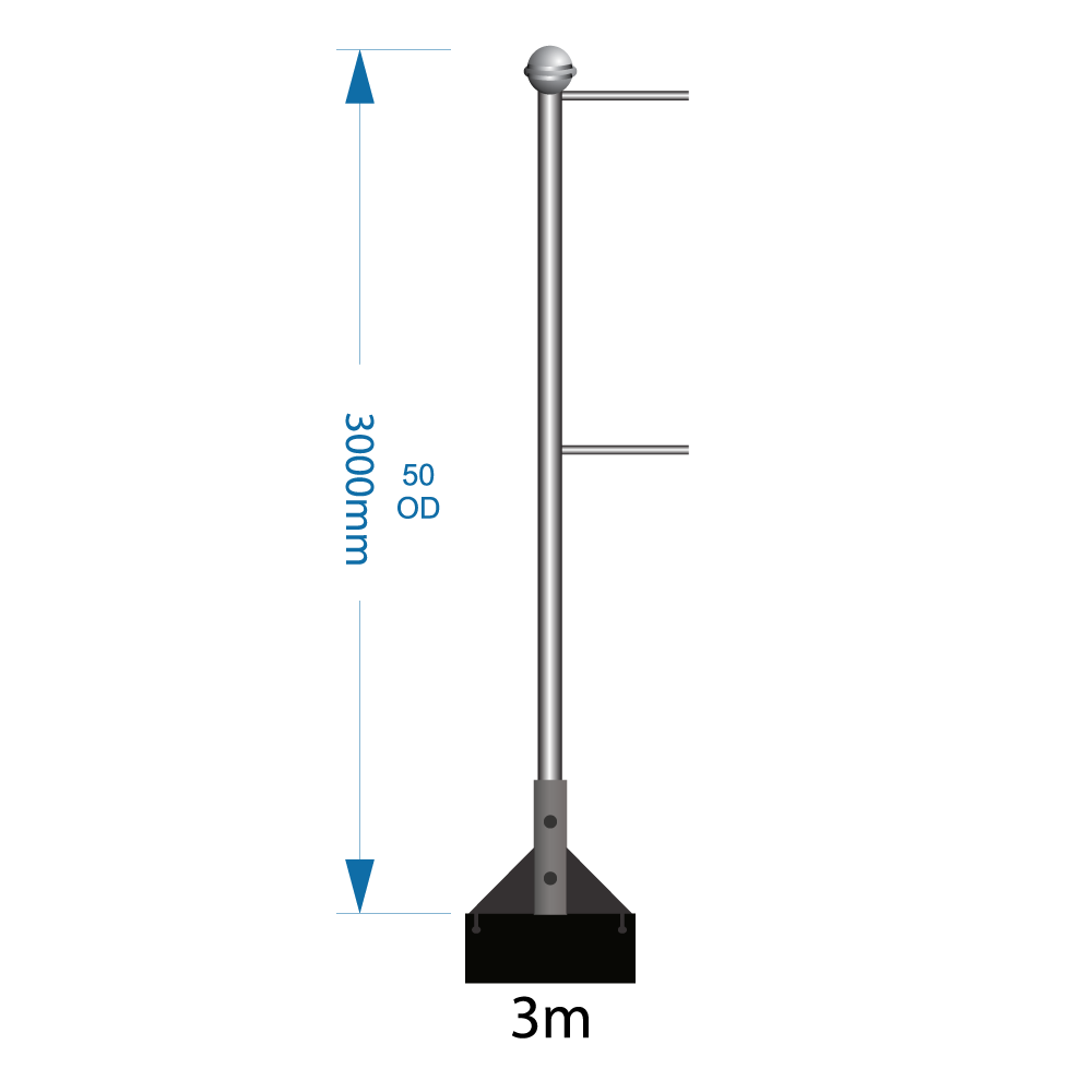 Bannerpole Roof 3m – 2 arm – including installation (one unit)