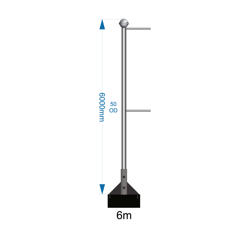 Bannerpole Ground 6m – 2 arm – including installation (one unit)