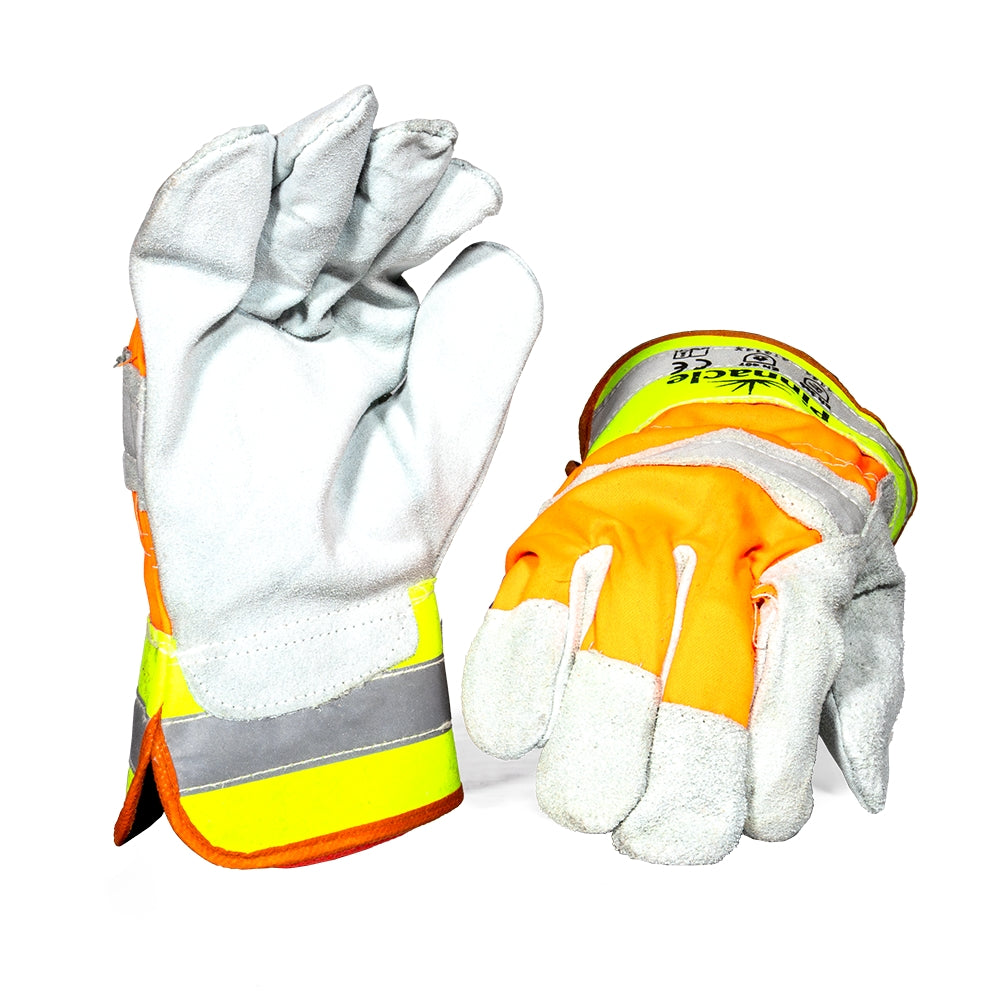 HiViz Chrome Leather Glove W/Reflect – Pack Of 12 Pairs