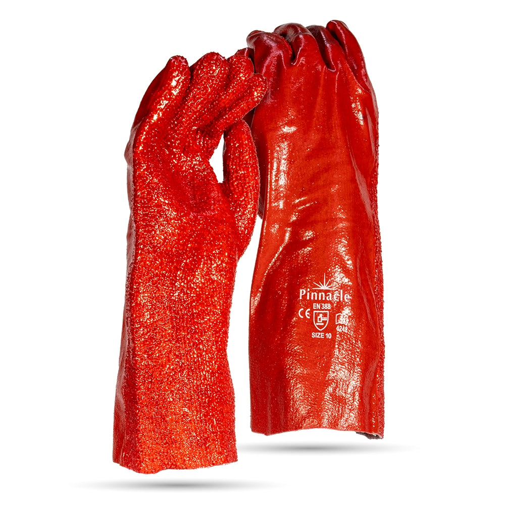 PVC Red Rough Palm Open Cuff Glove 35cm – Pack Of 12 Pairs