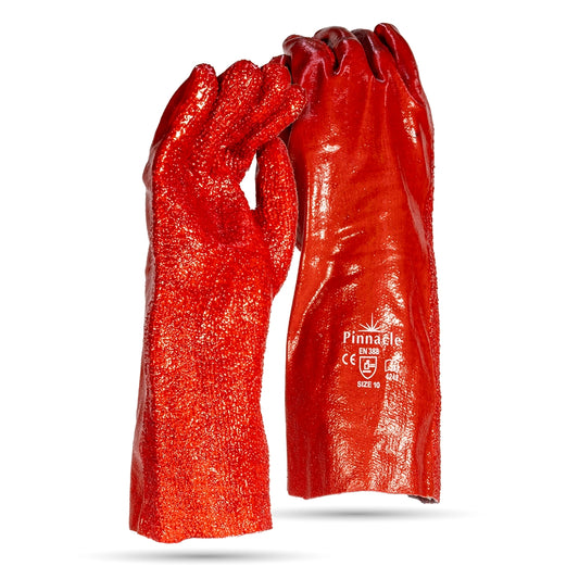PVC Red Rough Palm Open Cuff Glove 35cm – Pack Of 12 Pairs