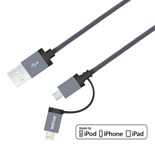 AC330 Micro USB + 8pin Charge &amp; Sync MFI Braided Cable