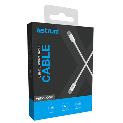Verve CC60 60W PD USB-C to USB-C Charge & Sync Cable - White
