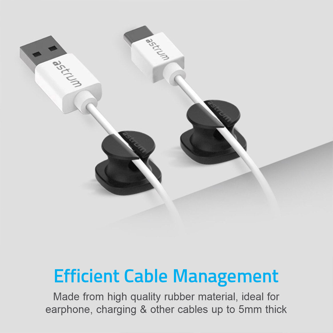 CO060 Mini Cable Organizer Clips – 4 Piece Set for Cable Management - Black