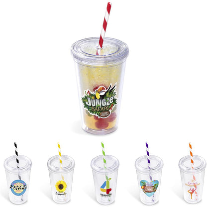 Malibu Double-Wall Plastic Tumbler & Straw - 470ml - Red