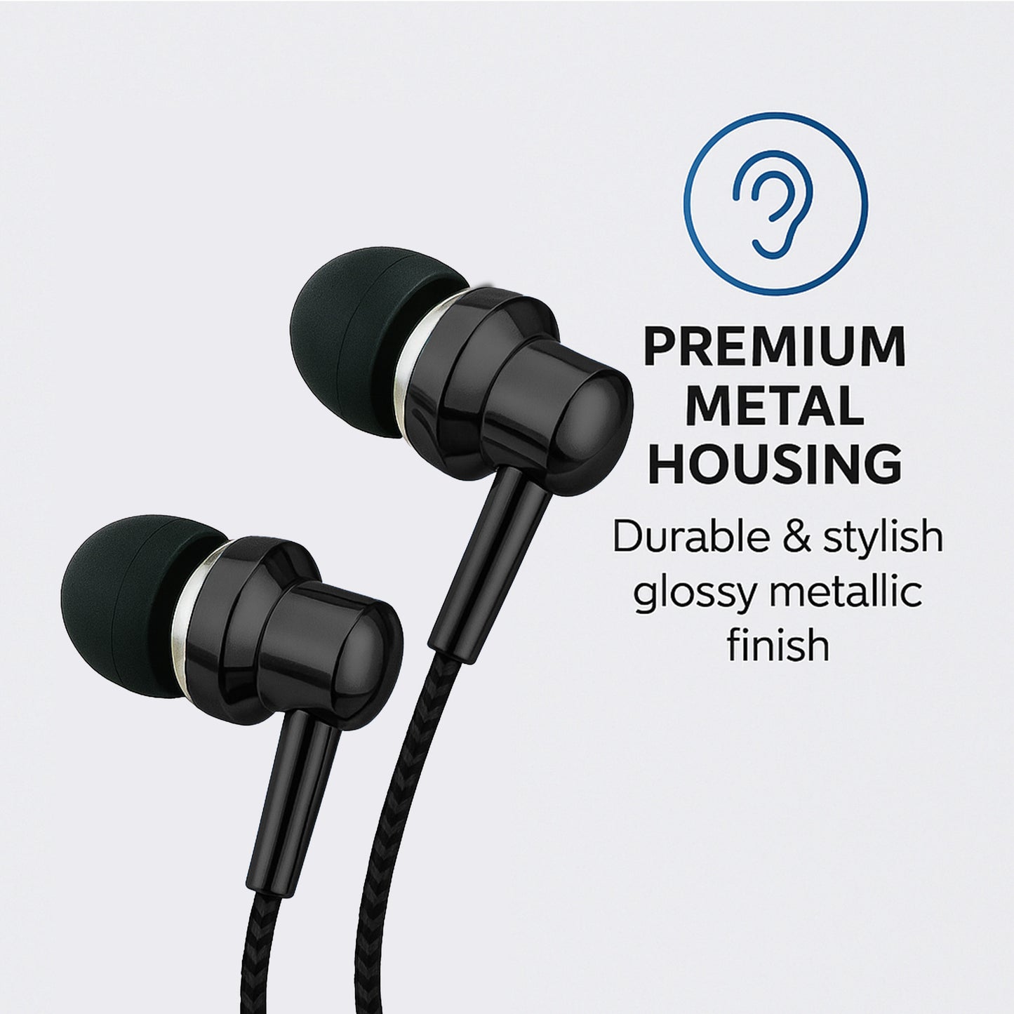 EB250 Electro Painted Stereo Earphones with Mic - Black