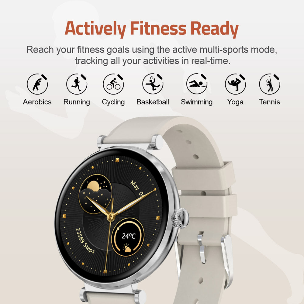 MT510 Smart Watch 1.32" AMOLED IPX68 with BT Calls Sports HR BP BO - Silver