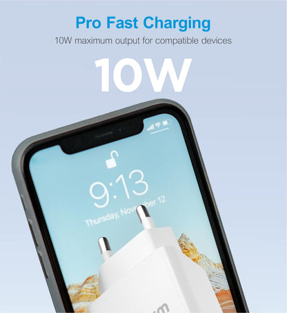 Pro U20 10W USB-A Travel Wall Charger + USB-C Cable - White