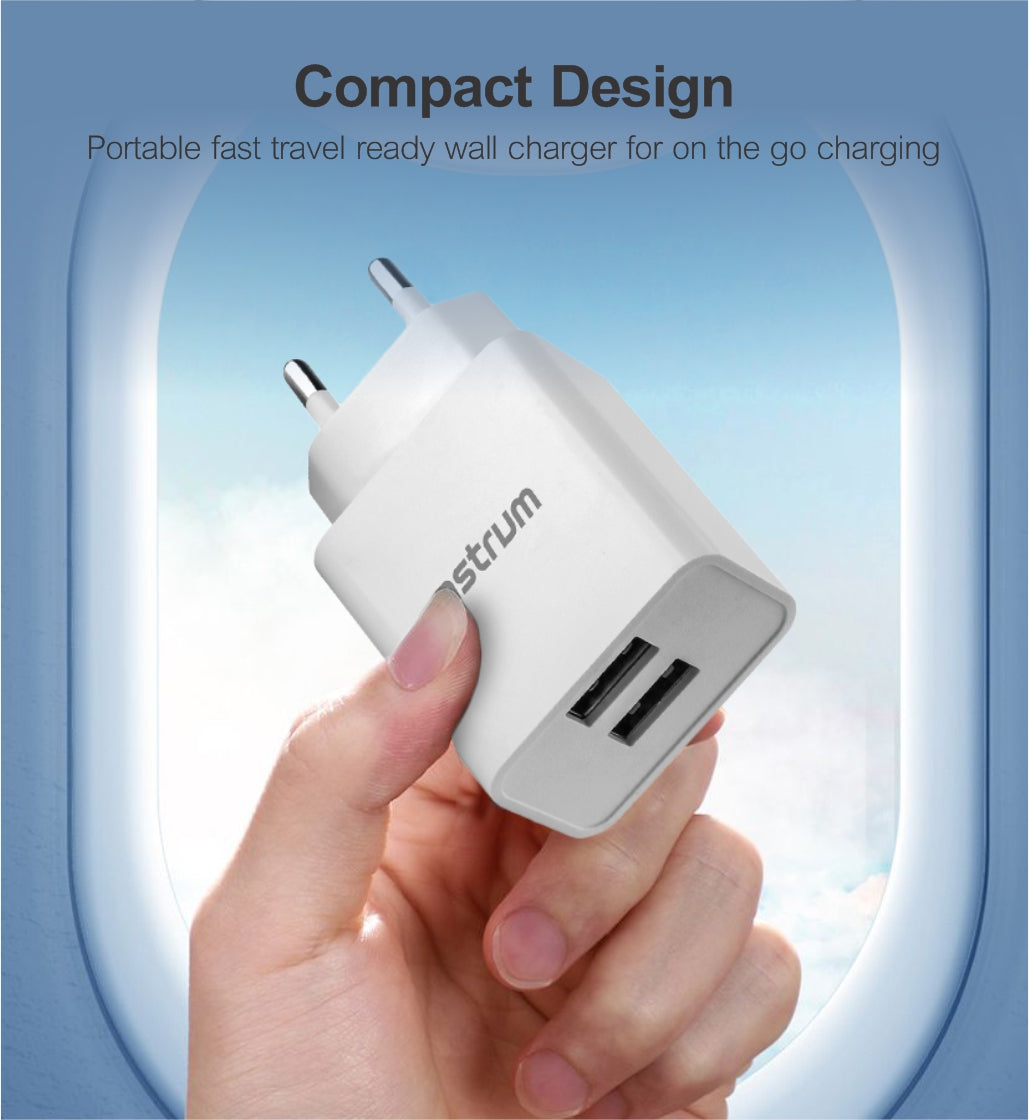 Pro Dual U24 12W Dual USB Travel Wall Charger + USB-C Cable - Black