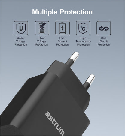 Pro Dual U24 12W Dual USB Travel Wall Charger + USB-C Cable - Black