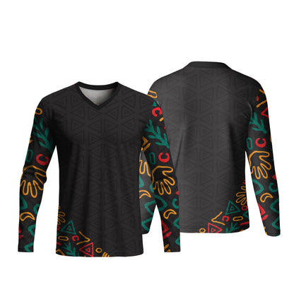 Unisex Long Sleeve V-Neck T-Shirt | Pique Knit | Africa Design