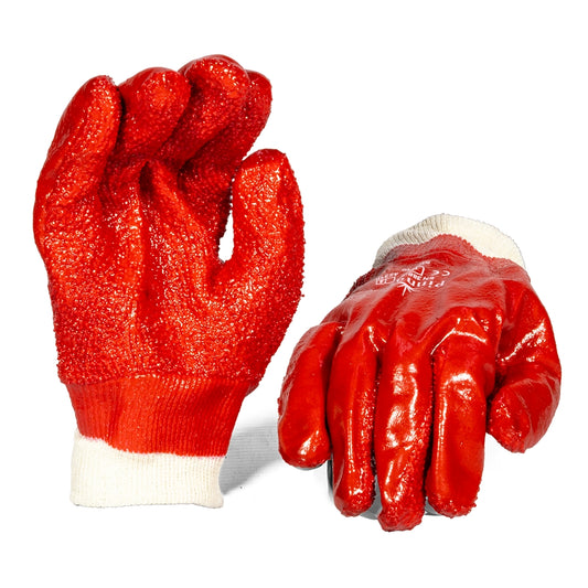 PVC Red Rough Palm Knit Wrist Glove – Pack Of 12 Pairs