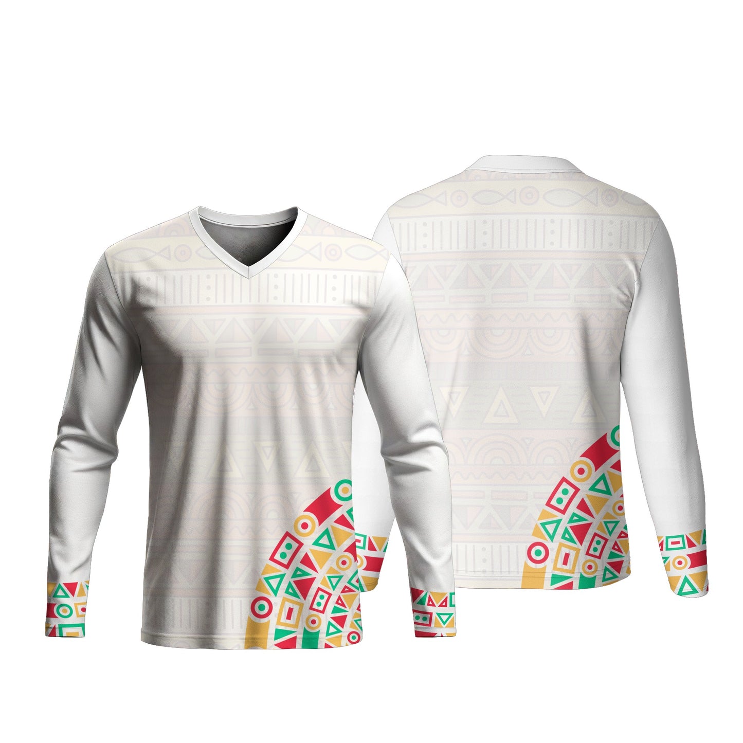 Unisex Long Sleeve V-Neck T-Shirt | Pique Knit | Africa Design