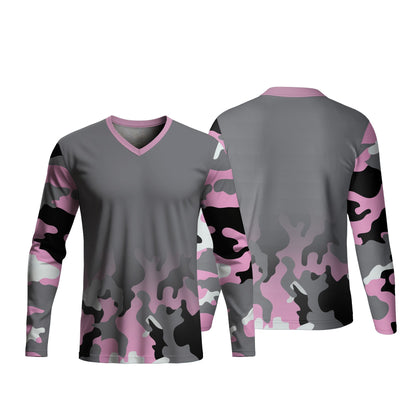Unisex Long Sleeve V-Neck T-Shirt | Birdseye | Camo Design