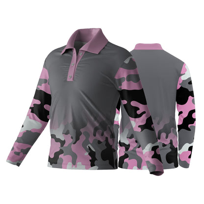 Unisex Long Sleeve Golf Shirt | Drop Needle Square | Camo Design
