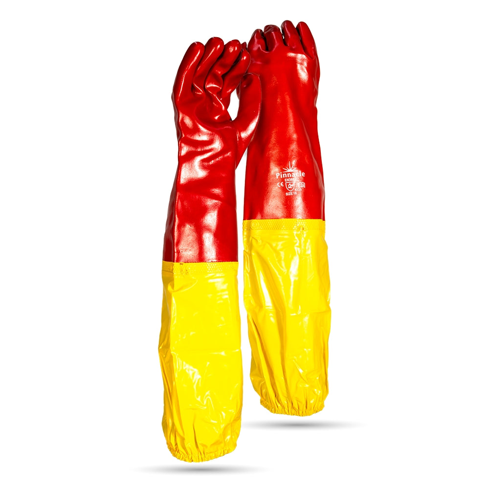 PVC Red Shoulder Glove Yellow Attachment – Pack Of 12 Pairs